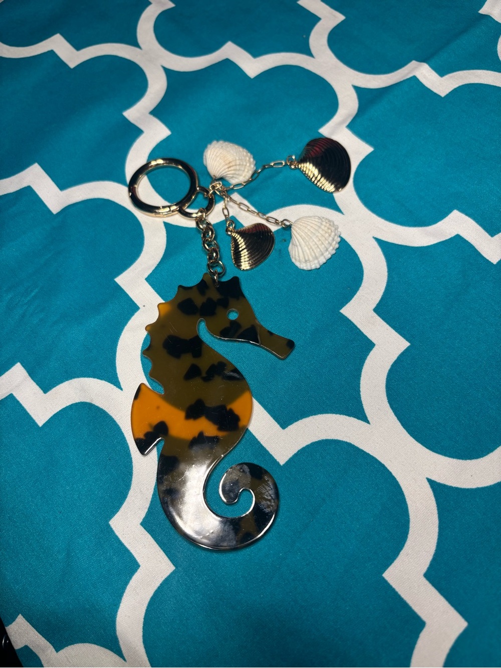 New Seahorse Shell Charm Keychain - Brown and White Bag Charm
